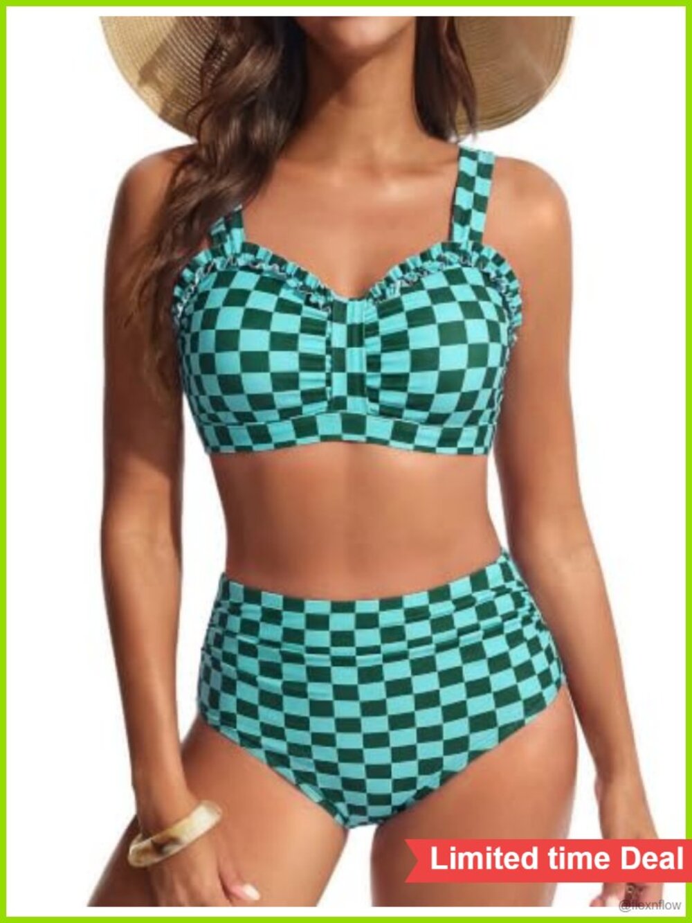 Women High Waisted Bikini Set Ruffle Two Piece Swimsuit Retro Tummy Control